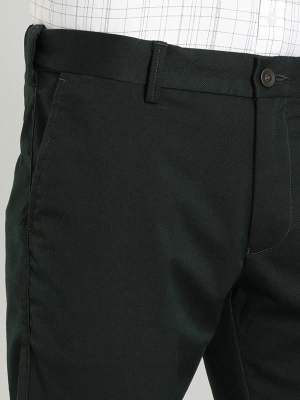 Indian Terrain Men's Slim Fit Solid Dark Green Trousers